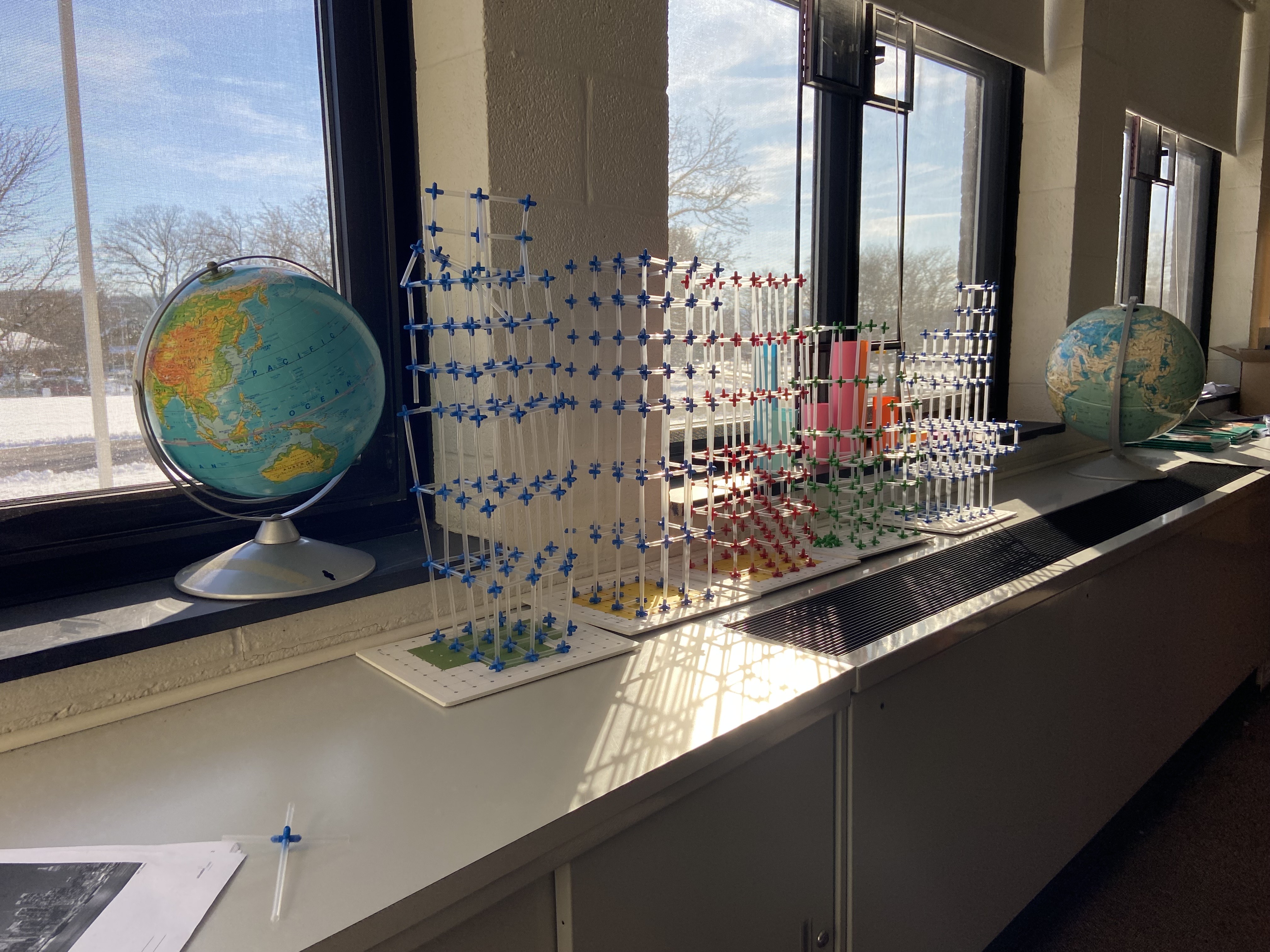 Model skyscrapers made by seventh graders at Riverside Junior/Senior High...