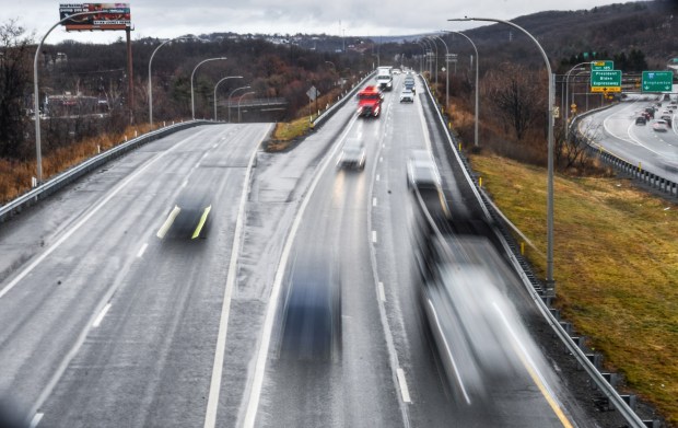 Vehicles travel along Interstate 81 southbound in Scranton Friday, December 19, 2025. (SEAN MCKEAG / STAFF PHOTOGRAPHER)