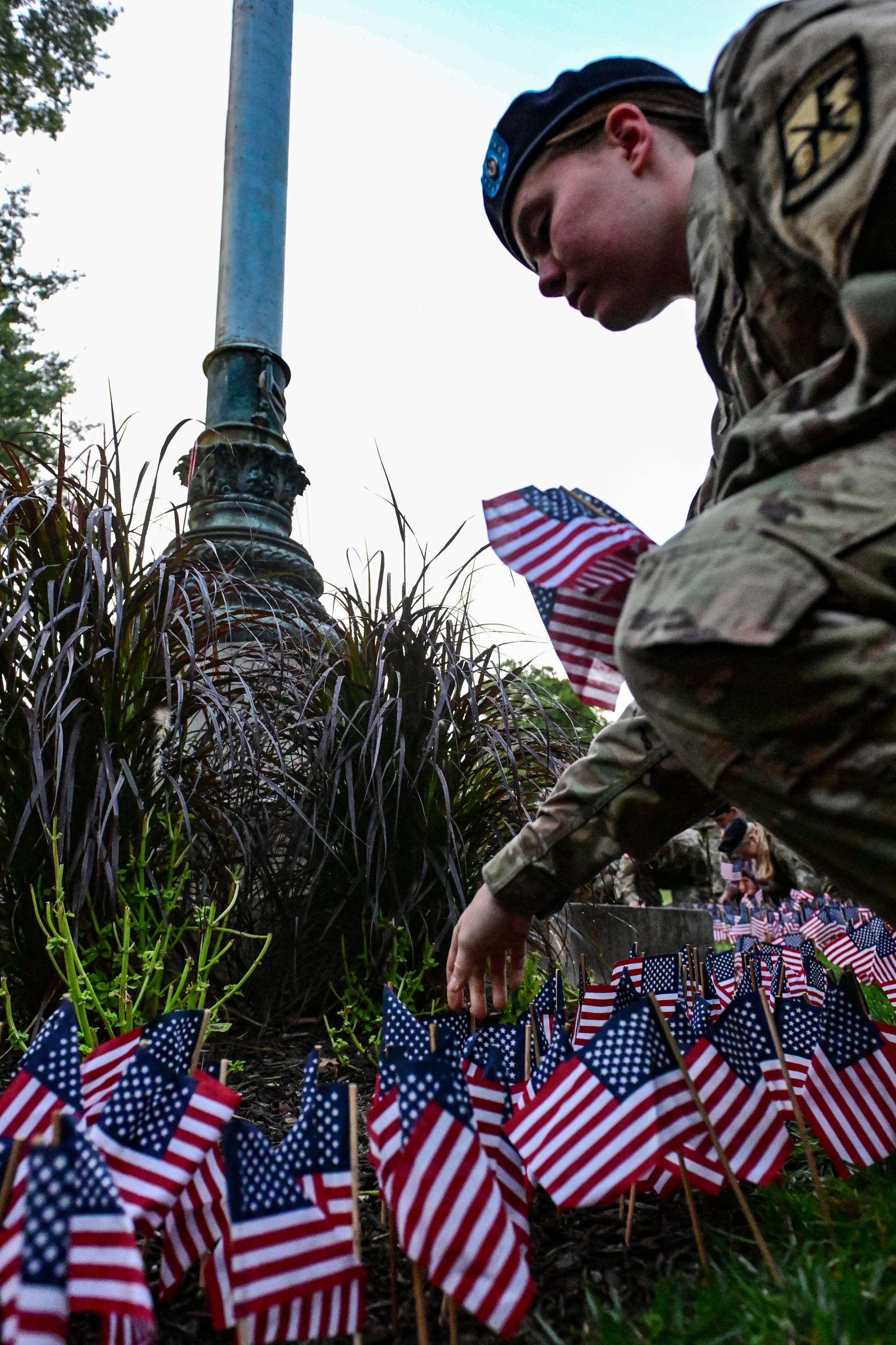 Lehigh University and the Steel Battalion Army ROTC Program hold their annual 9/11 memorial event Thursday, Sept. 11, 2025, to mark the 24th anniversary of the terror attacks. The ceremony included a flag raising, moment of silence and the planting of the 2,977 American flags to honor the lives lost. (Monica Cabrera/The Morning Call)