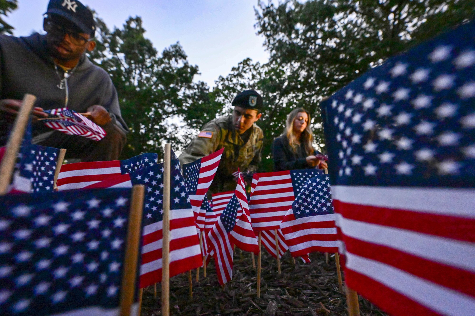 Lehigh University and the Steel Battalion Army ROTC Program hold their annual 9/11 memorial event Thursday, Sept. 11, 2025, to mark the 24th anniversary of the terror attacks. The ceremony included a flag raising, moment of silence and the planting of the 2,977 American flags to honor the lives lost. (Monica Cabrera/The Morning Call)