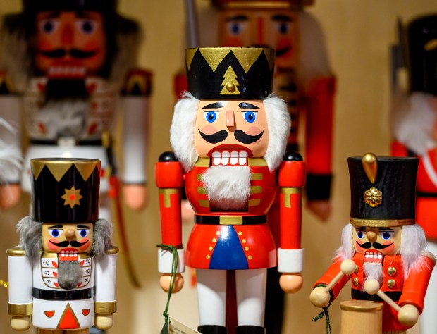 Nutcrackers are on display at Käthe Wohlfahrt on Saturday, Dec. 20, 2025, during Christkindlmarkt in Bethlehem. The German-inspired holiday market, which closes Sunday, Dec. 21, 2025, features artisan vendors, festive treats and family activities. (April Gamiz/The Morning Call)