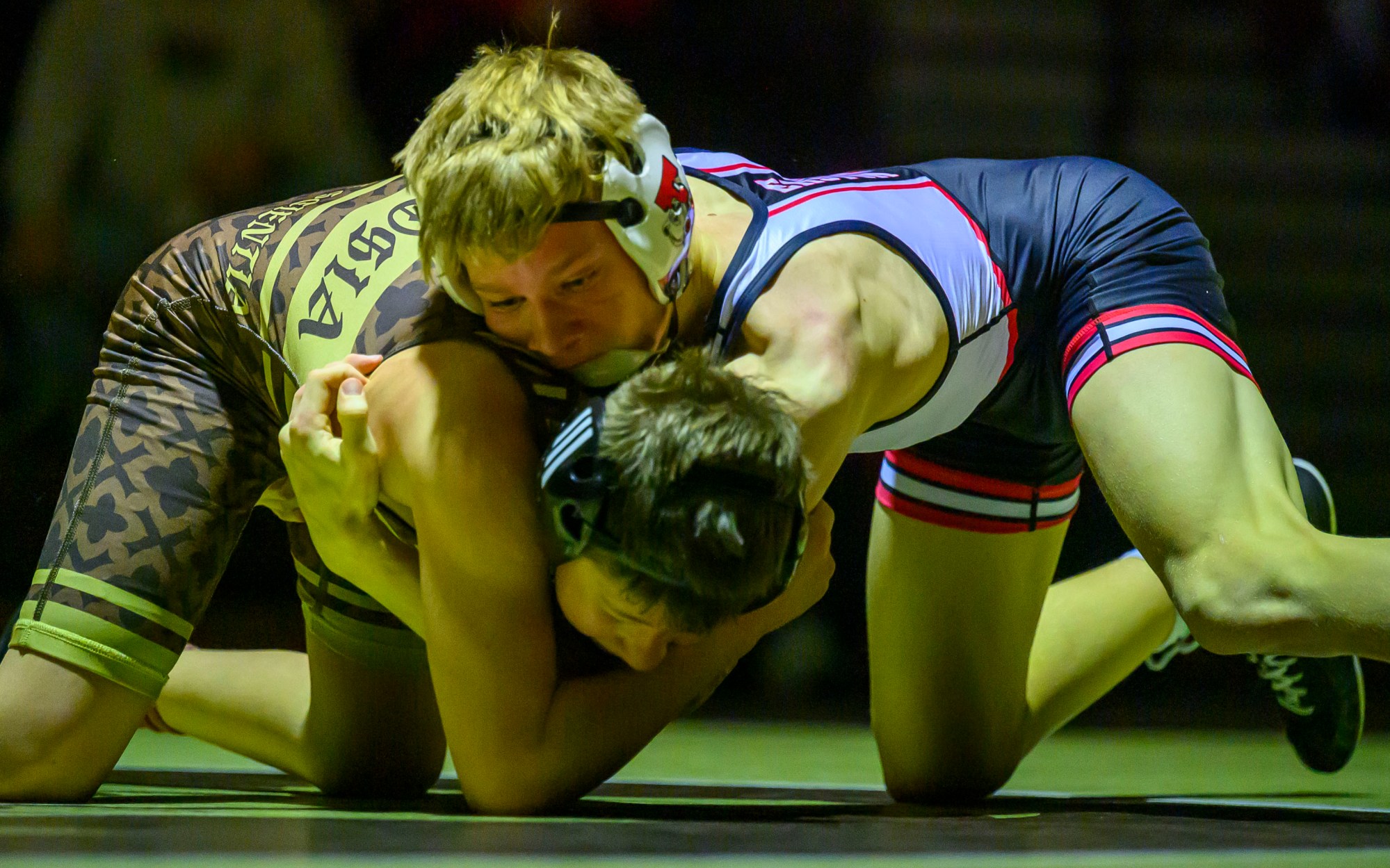 Bethlehem Catholic's Mike Nicosia wrestles Easton's Mike Rambone in the 107-pound weight class Wednesday, Dec.17, 2025, in Bethlehem. (April Gamiz/The Morning Call)