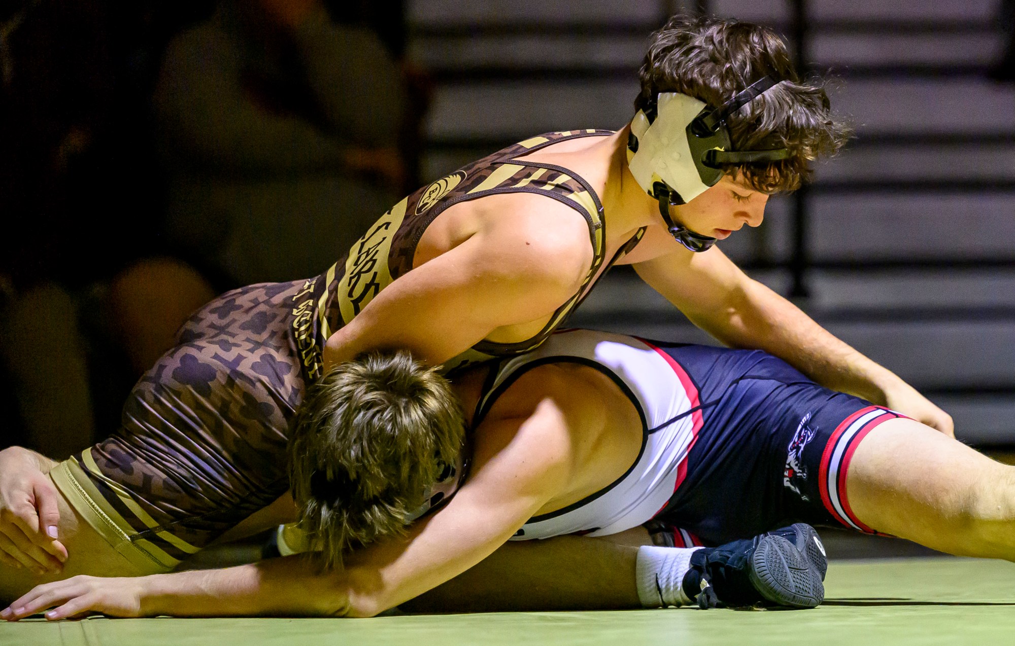 Bethlehem Catholic's Reef Dillard wrestles Easton's Noah Fenner in the 139-pound weight class Wednesday, Dec.17, 2025, in Bethlehem. (April Gamiz/The Morning Call)