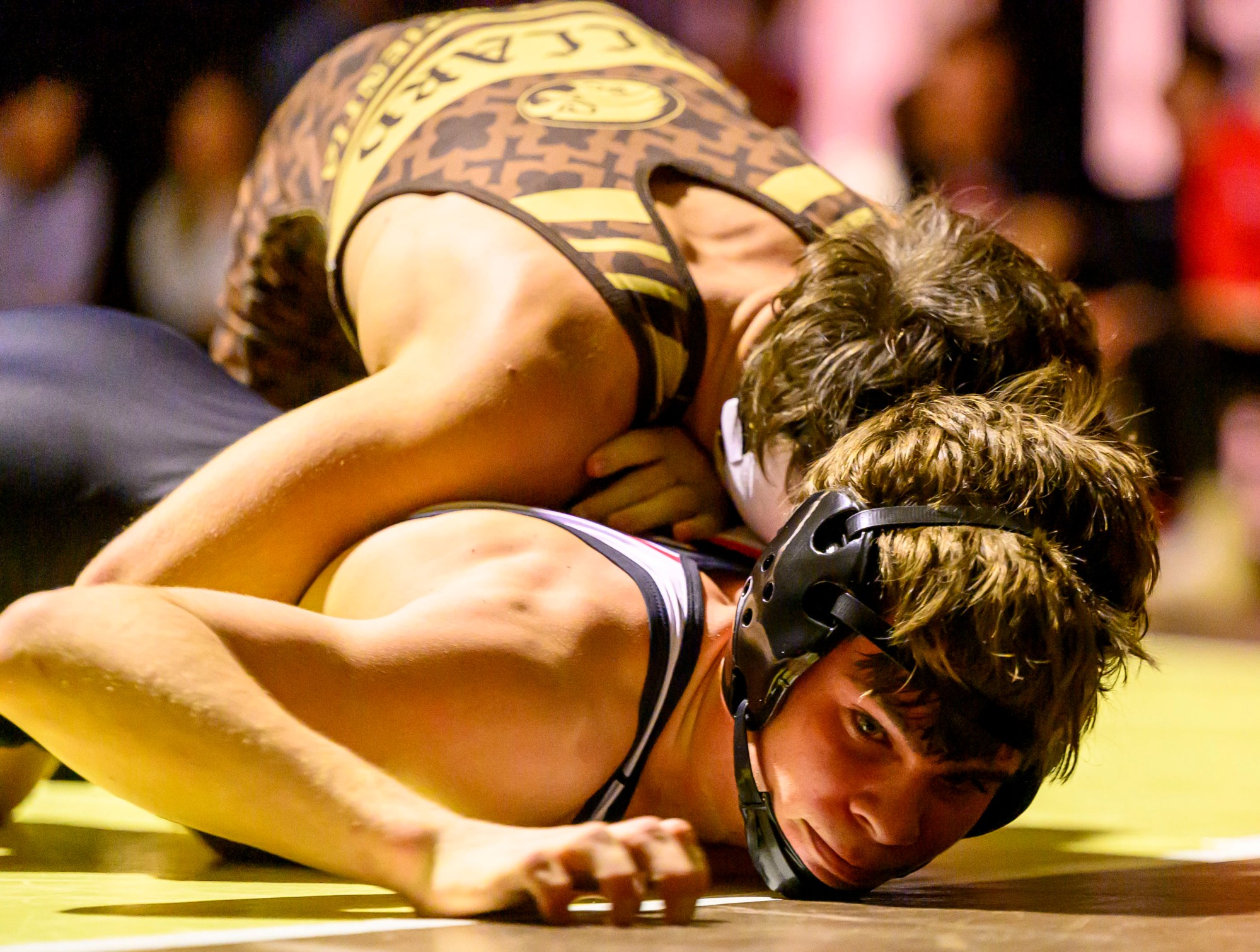 Bethlehem Catholic's Reef Dillard wrestles Easton's Noah Fenner in the 139-pound weight class Wednesday, Dec.17, 2025, in Bethlehem. (April Gamiz/The Morning Call)