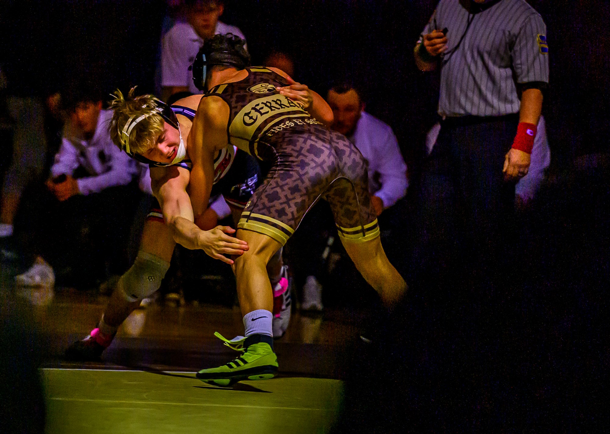 Bethlehem Catholic's Andre Cerrato wrestles Easton's Ethan Krazer in the 145-pound weight class Wednesday, Dec.17, 2025, in Bethlehem. (April Gamiz/The Morning Call)