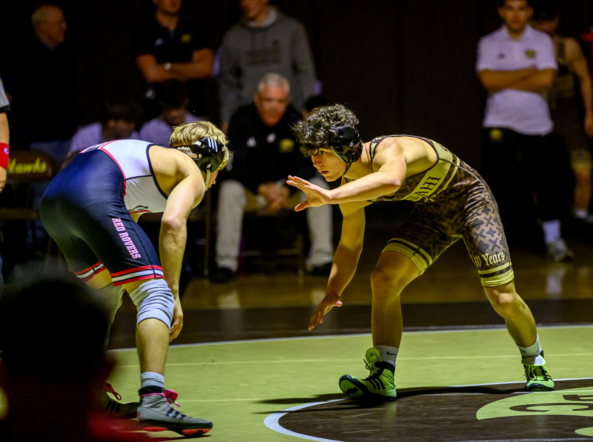 Bethlehem Catholic's Andre Cerrato wrestles Easton's Ethan Krazer in the 145-pound weight class Wednesday, Dec.17, 2025, in Bethlehem. (April Gamiz/The Morning Call)