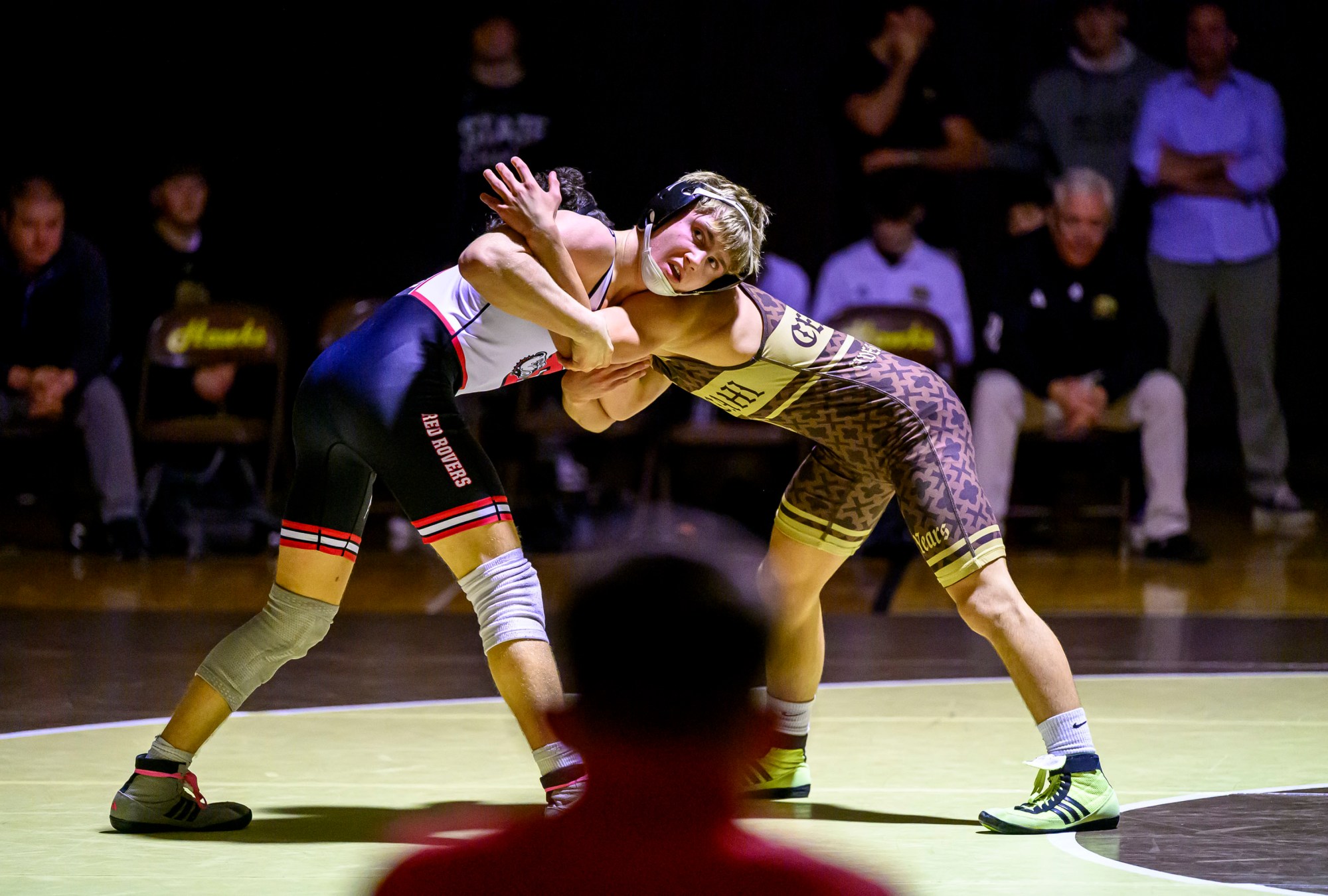Bethlehem Catholic's Andre Cerrato wrestles Easton's Ethan Krazer in the 145-pound weight class Wednesday, Dec.17, 2025, in Bethlehem. (April Gamiz/The Morning Call)