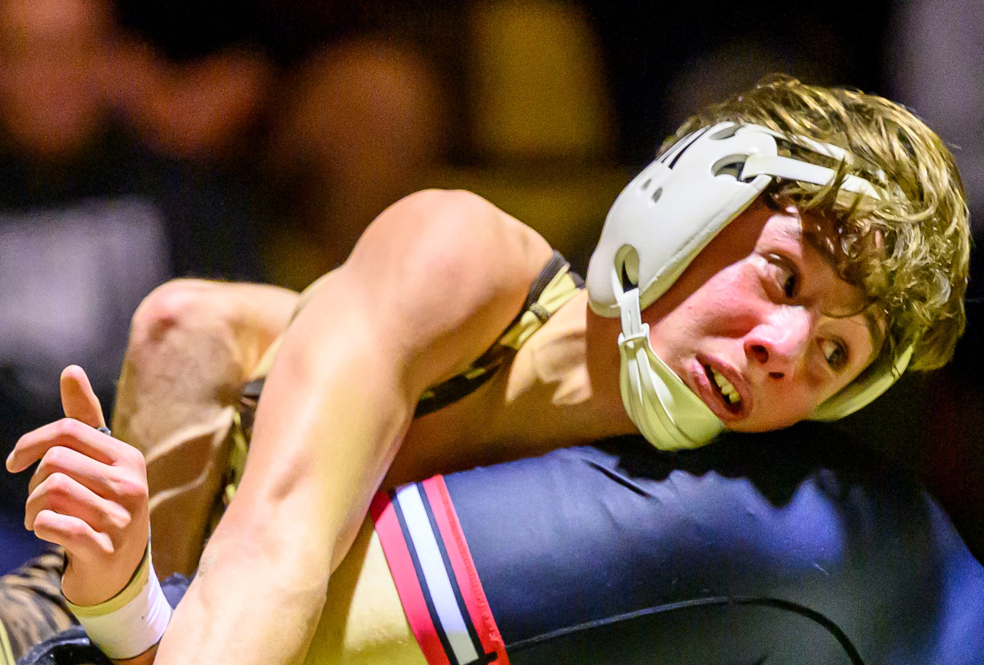 Bethlehem Catholic's Gino Bozzi wrestles Easton's Brayden Abrams in the 114-pound weight class Wednesday, Dec.17, 2025, in Bethlehem. (April Gamiz/The Morning Call)