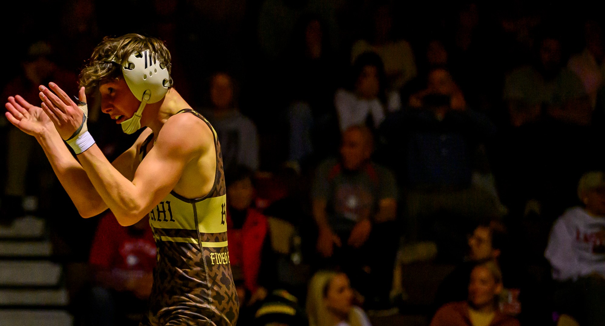 Bethlehem Catholic's Gino Bozzi wrestles Easton's Brayden Abrams in the 114-pound weight class Wednesday, Dec.17, 2025, in Bethlehem. (April Gamiz/The Morning Call)