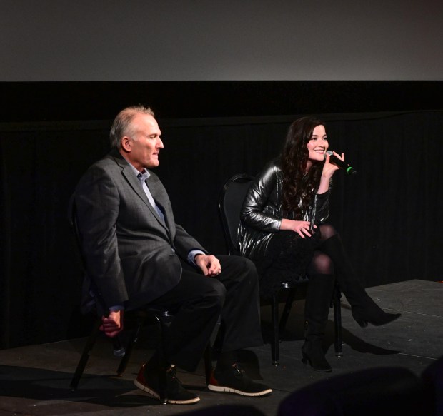 Actor Madelyn Dundon and producer Brock Holbert participate in a screening and Q&A for their new film, "Hazel," on Sunday, Dec. 7, 2025, at the Frank Banko Alehouse Cinemas at ArtsQuest in Bethlehem. Dundon, a Bethlehem Catholic High school graduate and and three-time Freddy Award winner, stars in the film, a survival thriller inspired by the true story of Hazel Miner, a teenage girl who courageously tried to save her younger siblings during a deadly 1920 blizzard in North Dakota. Written and directed by Daniel Bielinski, the film captures the strength, faith, and love that emerge in moments of unimaginable challenge. Additional screenings are scheduled for 7:15 p.m. Monday, Dec. 8, 2025, and 12:30 p.m. Wednesday, Dec. 10, 2025. (Monica Cabrera/The Morning Call)