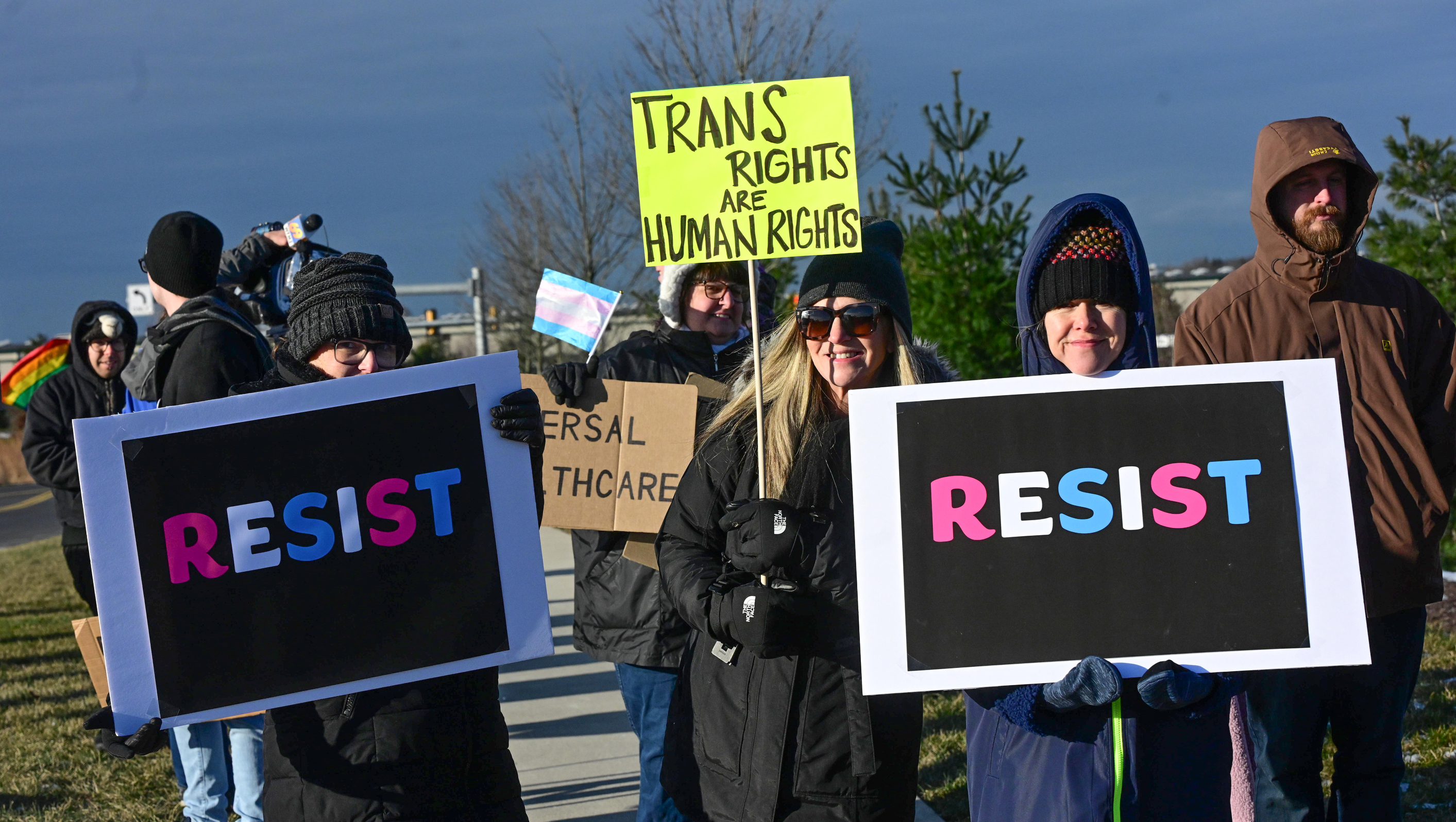 Protesters rally outside after Dr. Mehmet Oz, administrator for the...