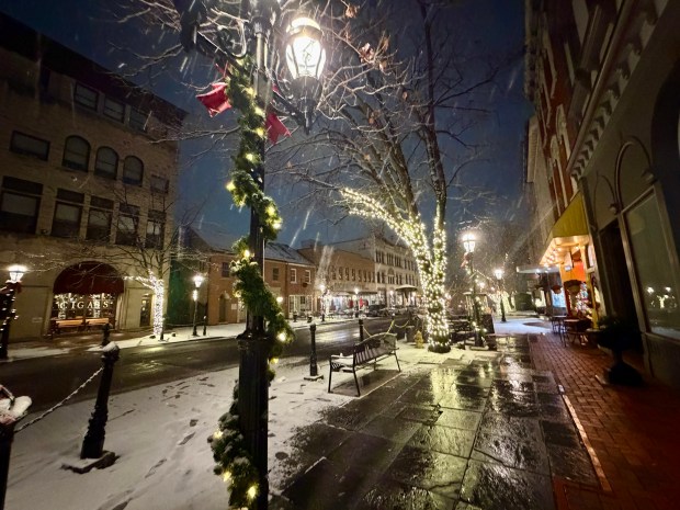 Snow blankets the north side of Bethlehem as winter storm drops 2-4 inches of snow across the Lehigh Valley on Saturday night into Sunday morning Dec. 14, 2025, with cold temperatures and slick roads. (Rich Rolen/Special to The Morning Call)