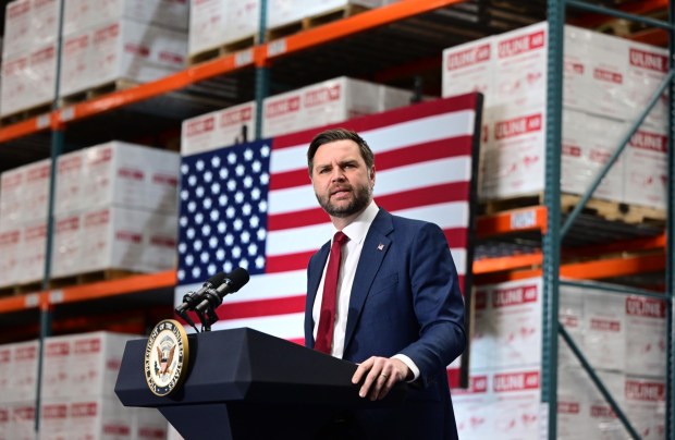 Vice President JD Vance appears Tuesday, Dec. 16, 2025, at a Uline warehouse in Lower Macungie Township, where he delivered a speech on the economy during his first visit to the Lehigh Valley since taking office. (Monica Cabrera/The Morning Call)
