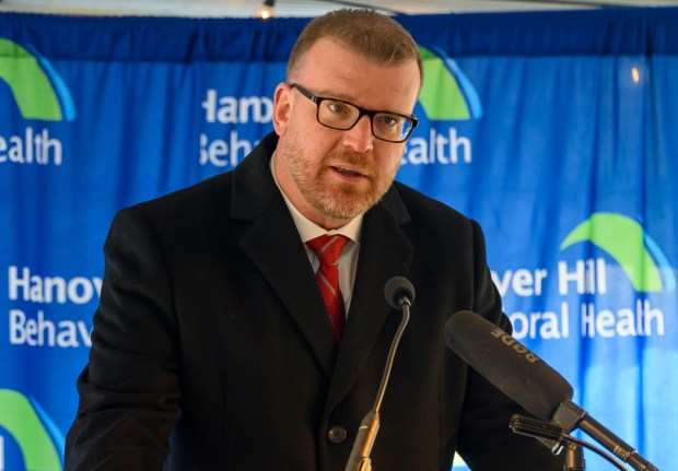 Michael McDonald, divisional vice president of Universal Health Services' Behavioral Health Division, speaks Monday, Dec. 8, 2025, during a ribbon-cutting ceremony for Hanover Hill Behavioral Health, a three-story, 144-bed behavioral health hospital in Hanover Township, Northampton County. The hospital represents a joint venture between Lehigh Valley Health Network and Universal Health Services. (April Gamiz/The Morning Call)