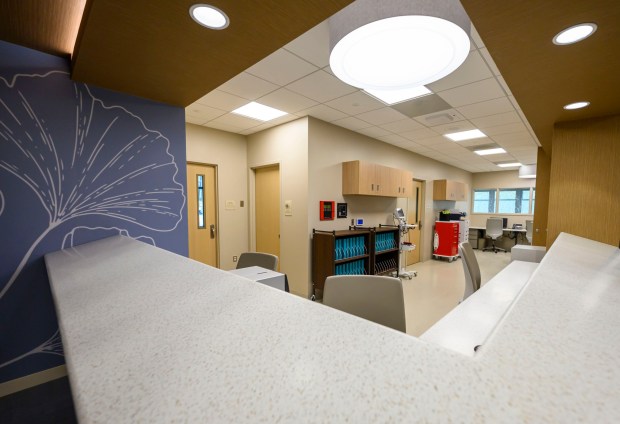 The nursing station is seen on a tour Monday, Dec. 8, 2025, of Hanover Hill Behavioral Health, a three-story, 144-bed behavioral health hospital in Hanover Township, Northampton County. The hospital represents a joint venture between Lehigh Valley Health Network and Universal Health Services. (April Gamiz/The Morning Call)
