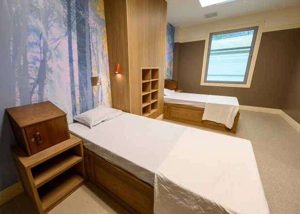 A room with beds is seen on a tour Monday, Dec. 8, 2025, of Hanover Hill Behavioral Health, a three-story, 144-bed behavioral health hospital in Hanover Township, Northampton County. The hospital represents a joint venture between Lehigh Valley Health Network and Universal Health Services. (April Gamiz/The Morning Call)