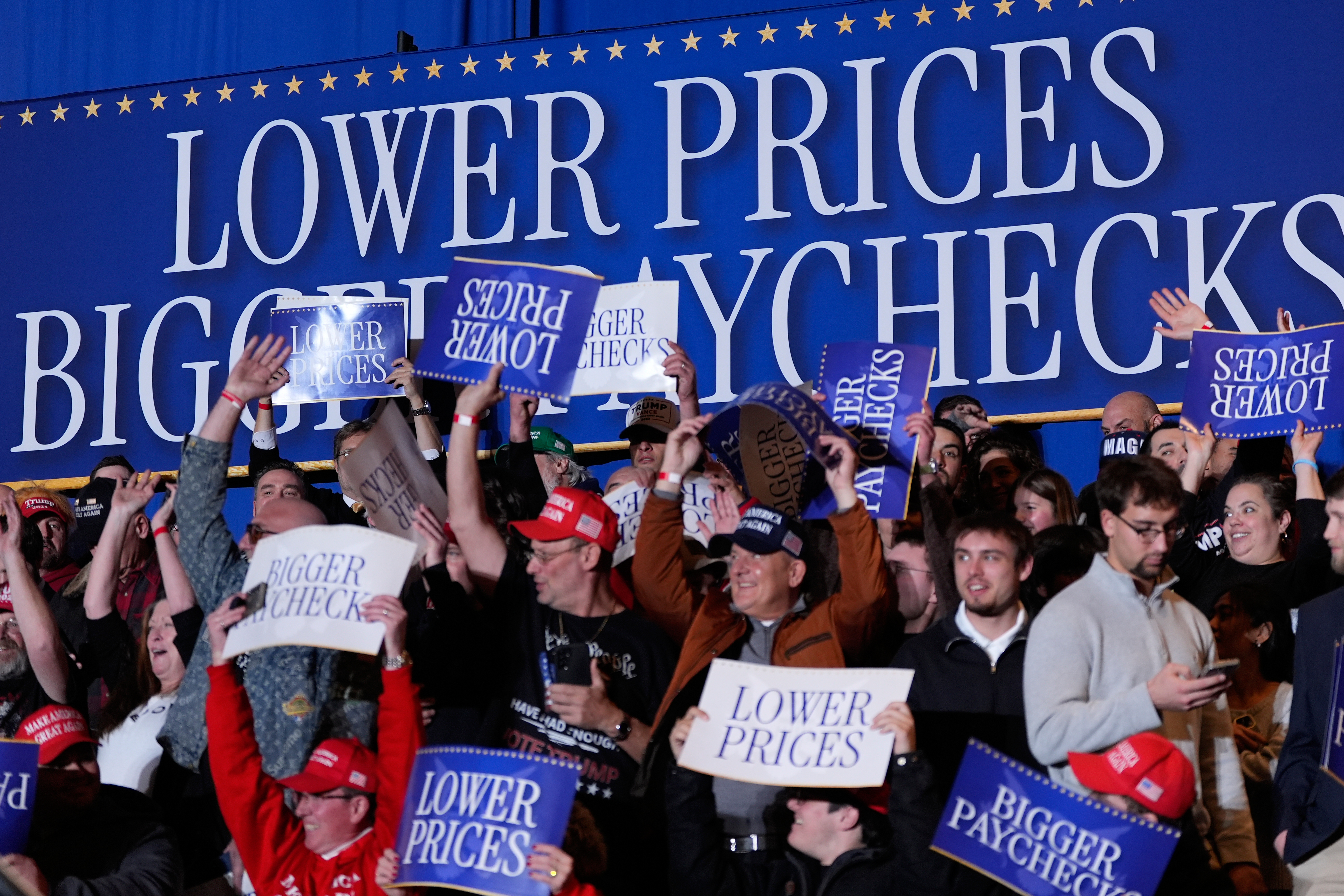 People arrive before President Donald Trump speaks at Mount Airy...