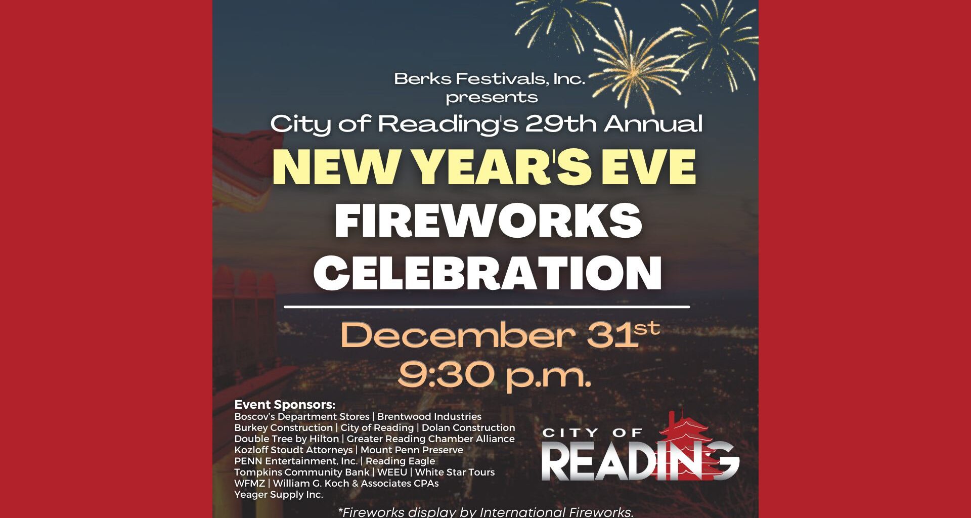 City of Reading & Mayor Morán Announce New Year’s Eve Fireworks Celebration