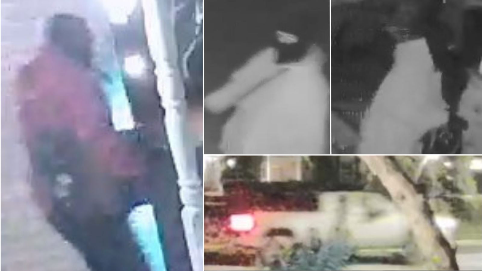 Video still captures of the suspected burglar and suspected getaway vehicle.