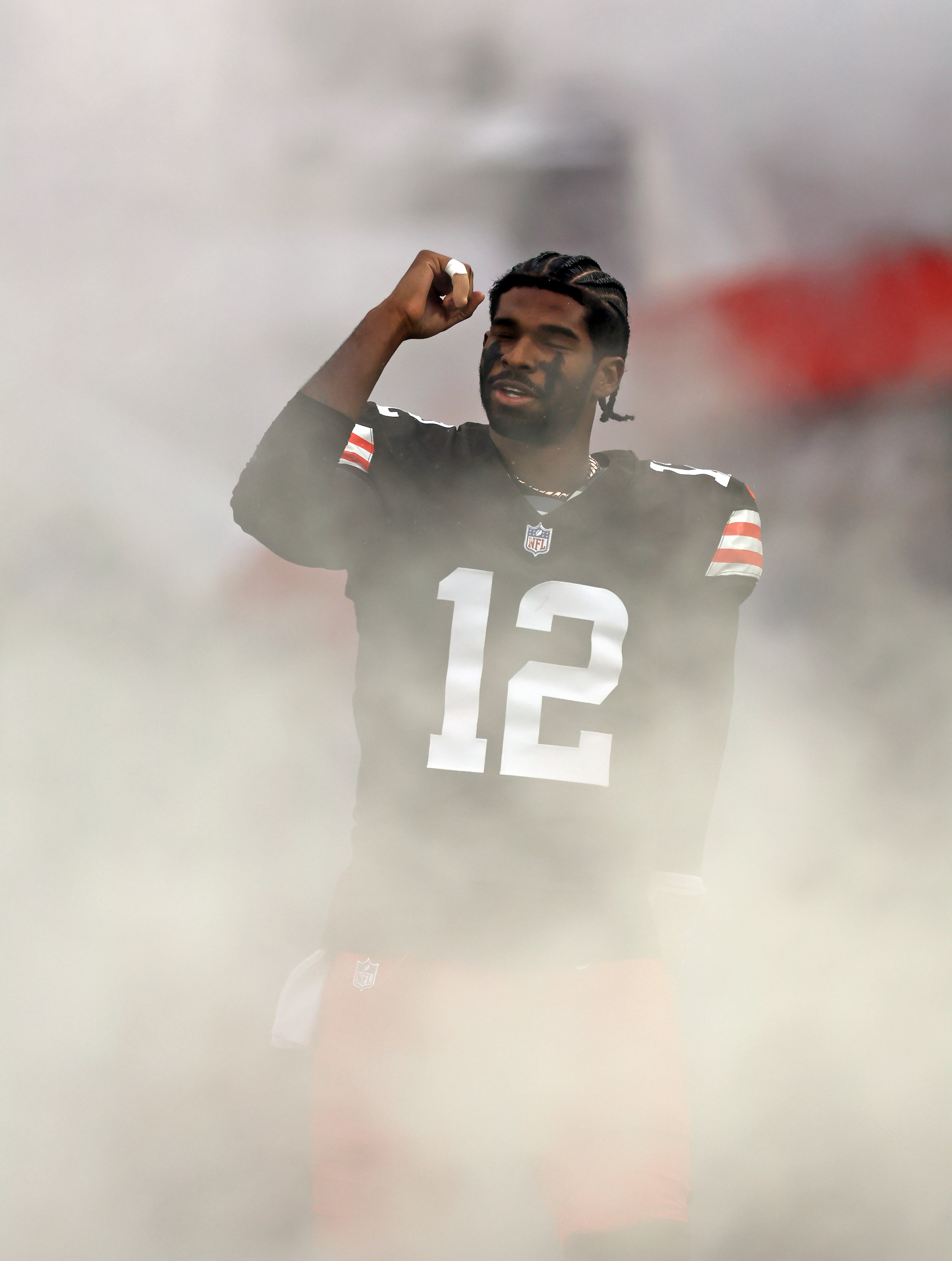 Cleveland Browns quarterback Shedeur Sanders is introduced before the game against the Pittsburgh Steelers. 