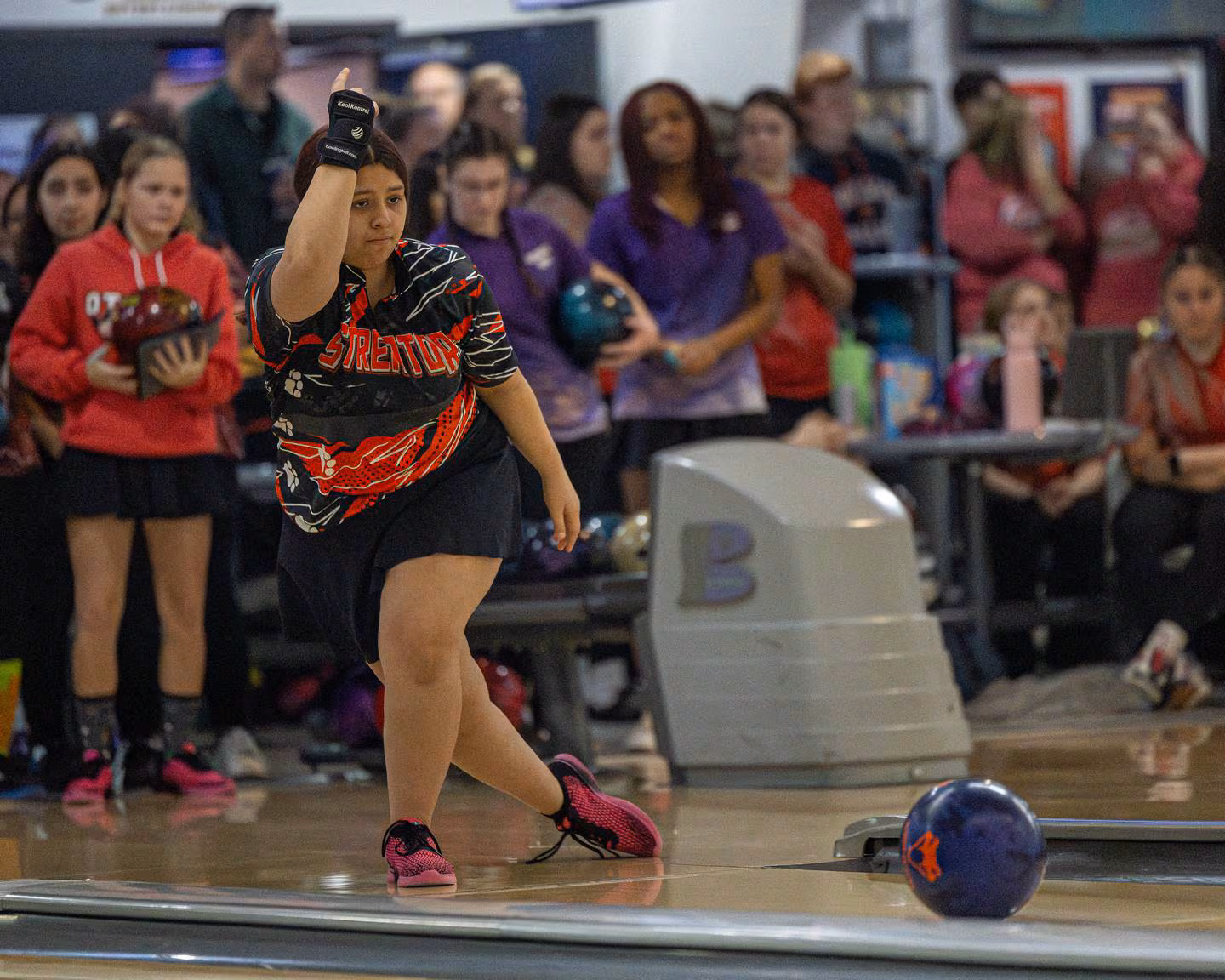 Lisa Lopez of Streator bowls ball down lane at the L-P Cavalier Classic on Saturday, December 20, 2025 at Super Bowl in Peru.