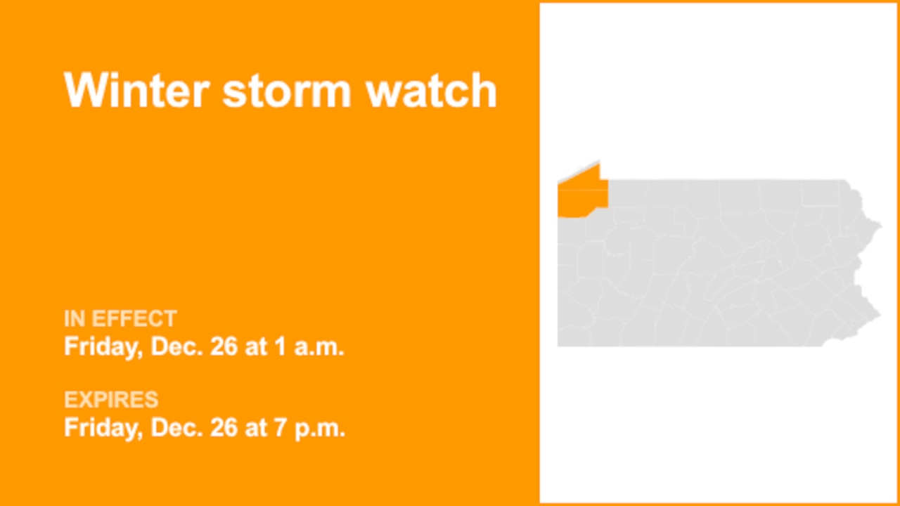 Southern Erie and Crawford County under a winter storm watch Friday