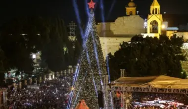Bethlehem Christmas tree lit up for first time since Gaza war