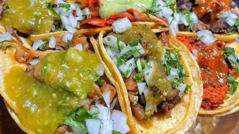 a platter of various tacos