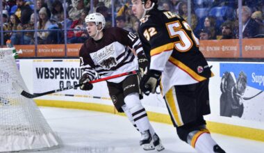 Ivan Miroshnichenko and Bogdan Trineyev score in Hershey’s 5-2 loss to Wilkes-Barre/Scranton