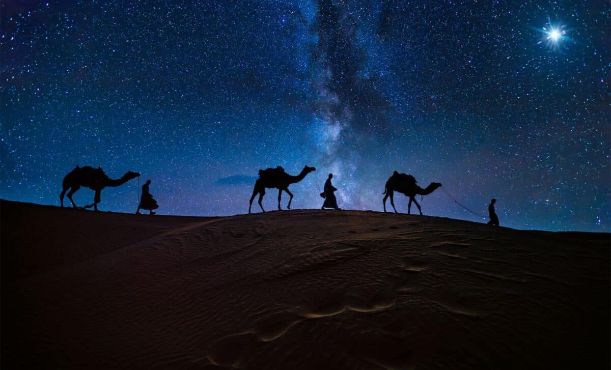 The Star Led The Three Wise Men From The Front. Concept Of Jesus' Birth.