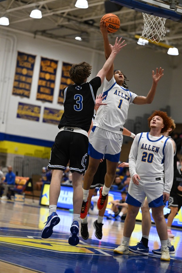 Allen's Tiheed Wise Jr. shoots the ball against Nazareth on Tuesday, Dec.16, 2025, at William Allen High School in Allentown. (Amy Shortell/The Morning Call)