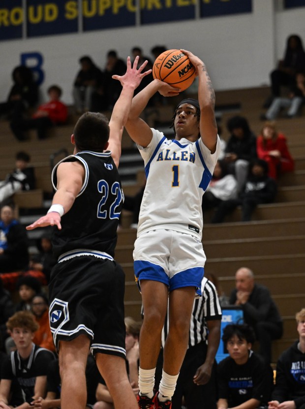 Allen's Tiheed Wise Jr. shoots the ball against Nazareth on Tuesday, Dec.16, 2025, at William Allen High School in Allentown. (Amy Shortell/The Morning Call)