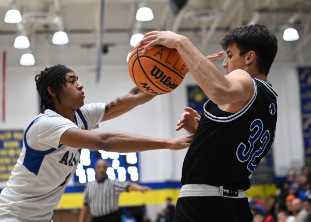 Nazareth's Robert Grzenda drives up the court against Nazareth on Tuesday, Dec.16, 2025, at William Allen High School in Allentown. (Amy Shortell/The Morning Call)