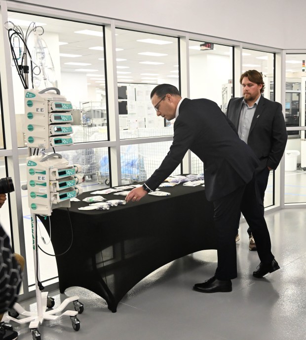 Gov. Josh Shapiro tours the B. Braun plant in Hanover Township, Lehigh County, before a news conference to announce a major expansion of the site Thursday, Sept. 18, 2025. B. Braun plans to invest $20 million and add 200 workers locally. (Amy Shortell/The Morning Call)