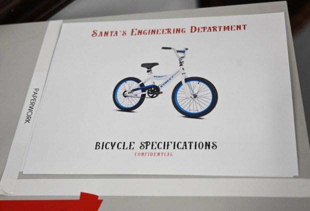 Bikes are assembled during the Manufacturers Resource Center's annual Santa's Standard Workshop on Wednesday, Dec. 10, 2025, in Upper Macungie Township. Workers from Just Born, Lutron, Northeast Products & Services and Ocean Spray came together to assemble bikes for Community Bike Works youth while learning lean manufacturing principles. (Amy Shortell / The Morning Call)