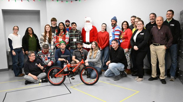 Bikes are assembled during the Manufacturers Resource Center's annual Santa's Standard Workshop on Wednesday, Dec. 10, 2025, in Upper Macungie Township. Workers from Just Born, Lutron, Northeast Products & Services and Ocean Spray came together to assemble bikes for Community Bike Works youth while learning lean manufacturing principles. (Amy Shortell / The Morning Call)