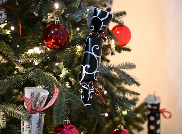The Turkey tree is seen Sunday, Dec. 7, 2025, at the Moravian Museum of Bethlehem in the Single Sisters' House in Bethlehem during the "Trees of Historic Bethlehem" exhibition. The show, presented by Historic Bethlehem Museums & Sites, is back for the 2025 holiday season with a collection of the top Christmas trees and themes of the past 20 years. It runs through Jan. 11. (Amy Shortell/The Morning Call)