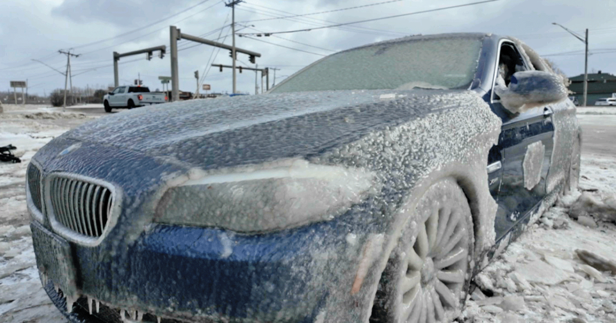 BMW that was reportedly stolen and abandoned at Hoak's now covered in ice