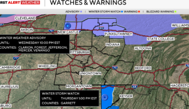 Western Pennsylvania counties north of I-80 could get up to 4 inches of snow on Wednesday
