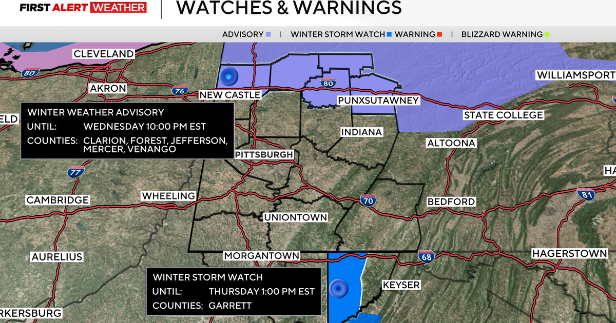 Western Pennsylvania counties north of I-80 could get up to 4 inches of snow on Wednesday