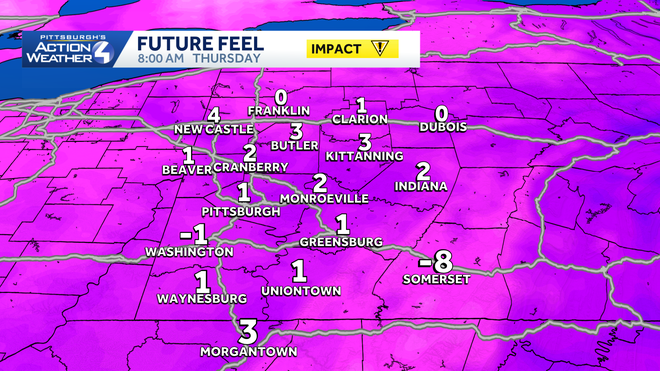 wind chills will be a couple degree either side of zero thursday morning.