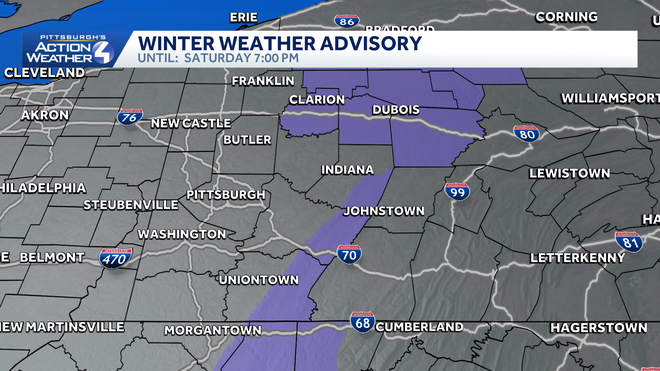 winter weather advisory for parts of western pa saturday.