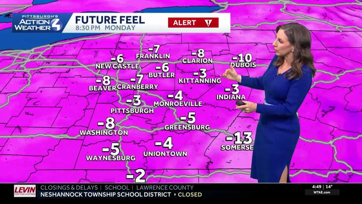 Leftover snow shower,frigid wind chills for Pittsburgh