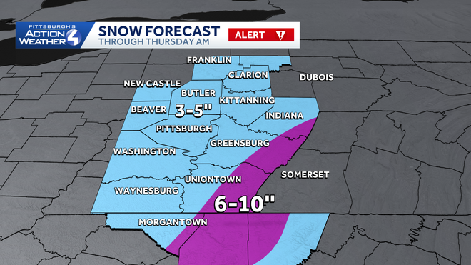 by the time snow ends thursday morning, most of us will see three to five inches of snow.﻿