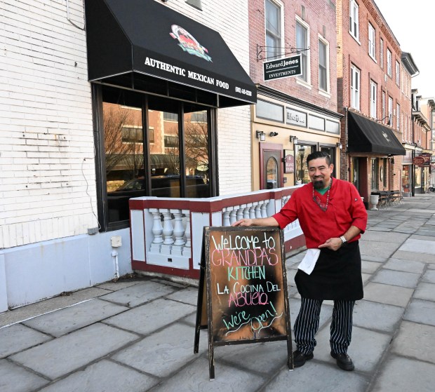 Greenberg Lemus, co-owner of La Cocina del Abuelo, stands Thursday, Jan. 8, 2026, outside the restaurant's new location on West Broad Street in Bethlehem. (Amy Shortell/The Morning Call)