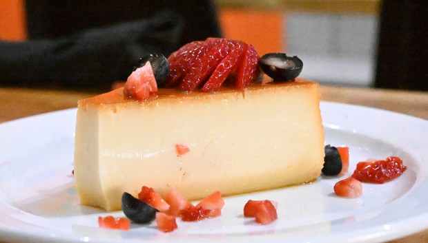 Flan is on the menu Thursday, Jan. 8, 2026, at La Cocina del Abuelo's new location on West Broad Street in Bethlehem. (Amy Shortell/The Morning Call)