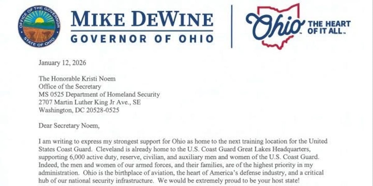 Ohio Gov wants next Coast Guard training facility in Ohio, 200 miles from Lake Erie