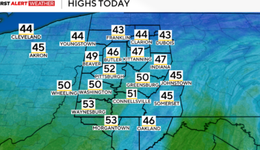 Today will be the pick of the week in the Pittsburgh area with high temperatures in the 50s