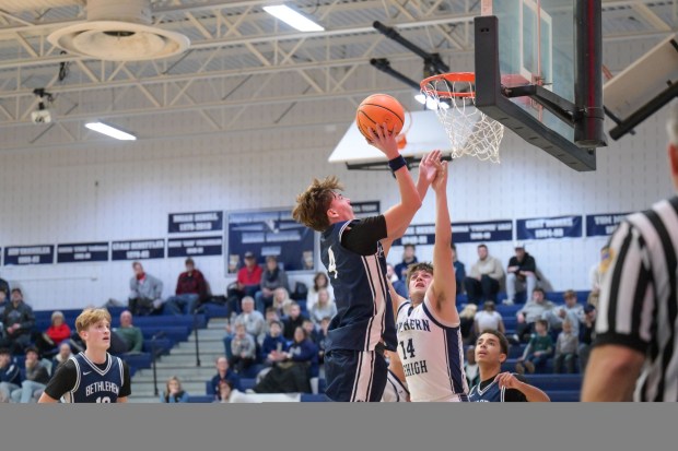 Bethlehem Christian's Gabe Transue gets a rebound against Northern Lehigh during an Eastern Pennsylvania Conference boys basketball game on Monday, Dec. 29, 2025, at Northern Lehigh High School in Slatington. (Jonathan Broady/Special to The Morning Call)