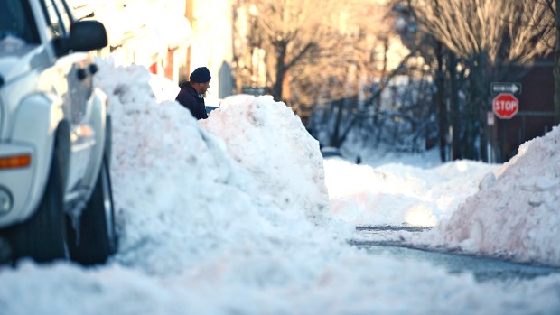 A snow-covered Liberty Street in Allentown on Sunday afternoon, Jan. 24, 2016. Lehigh Valley residents began the big cleanup after the Blizzard of 2016 dumped a record 31.9 inches of snow on the region. (Emily Paine/The Morning Call)